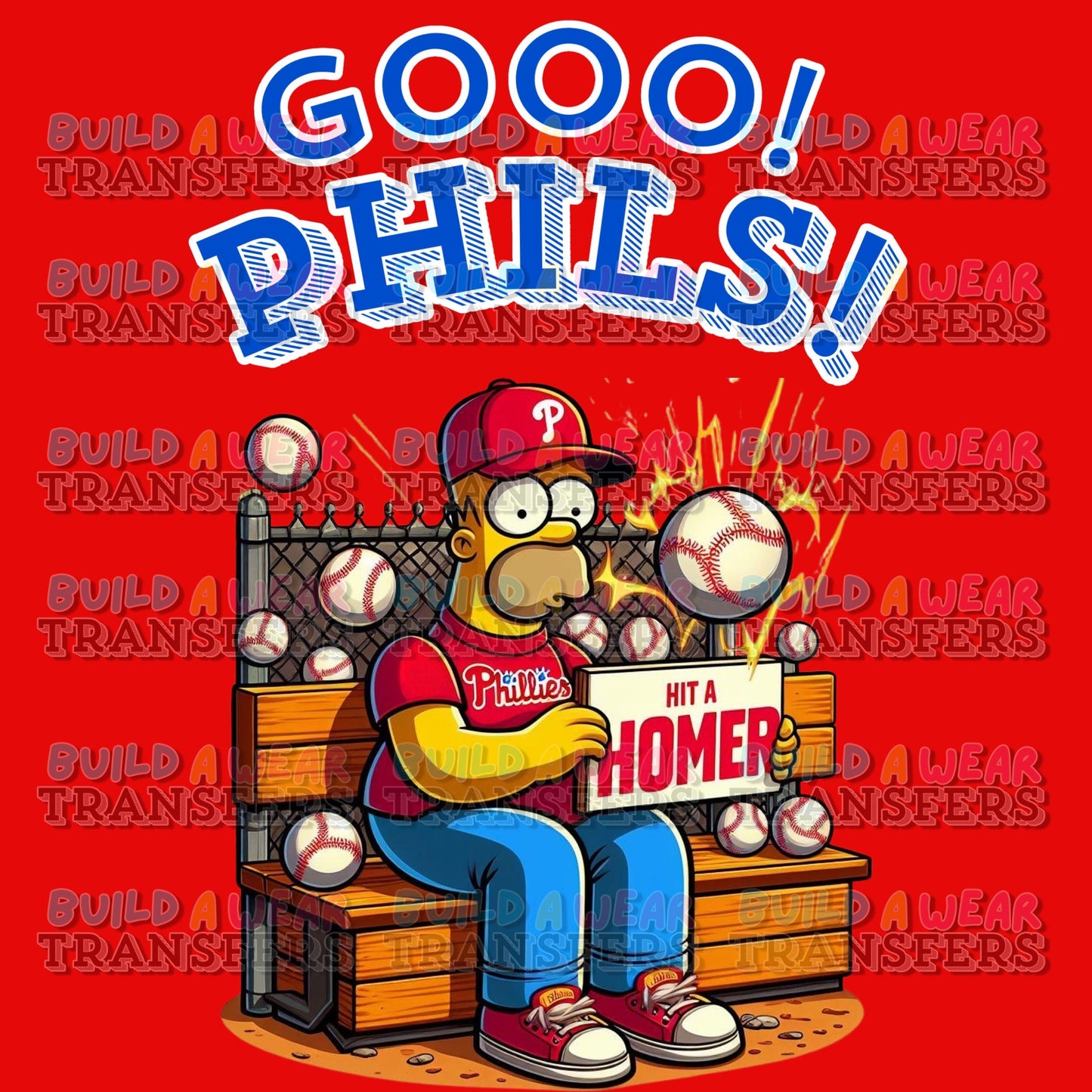 Gooo Phils - Hit A Homer! Funny Philadelphia Baseball Sports Fans High Quality PNG 4 Files - Red Font and Blue Font - 300 & 600 Dpi