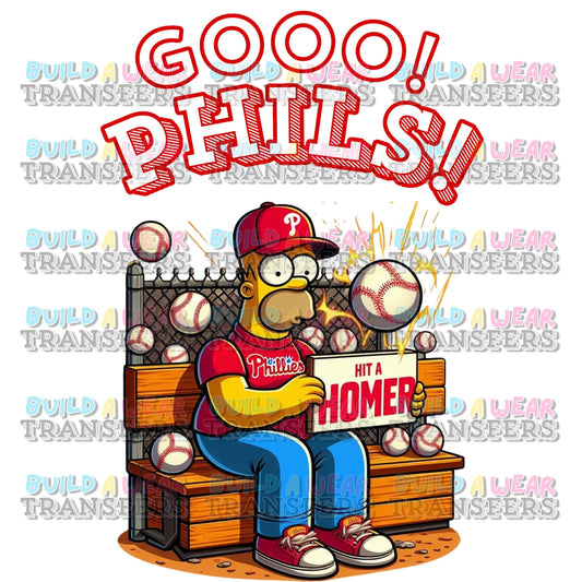 Gooo Phils - Hit A Homer! Funny Philadelphia Baseball Sports Fans High Quality PNG 4 Files - Red Font and Blue Font - 300 & 600 Dpi