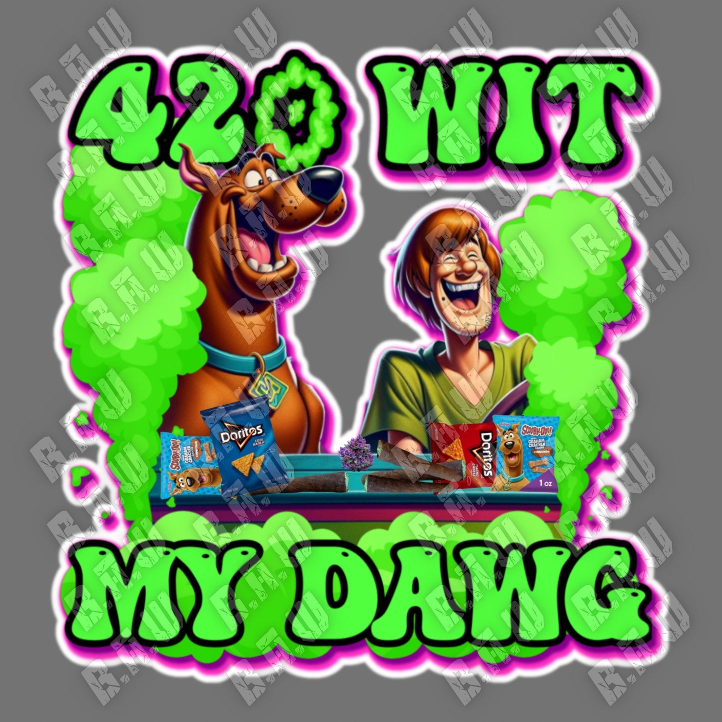 Funny Vibrant full chest logo of Scooby & Shag 420 PNG for Sublimation, DTF, DTG, Uvdtf.