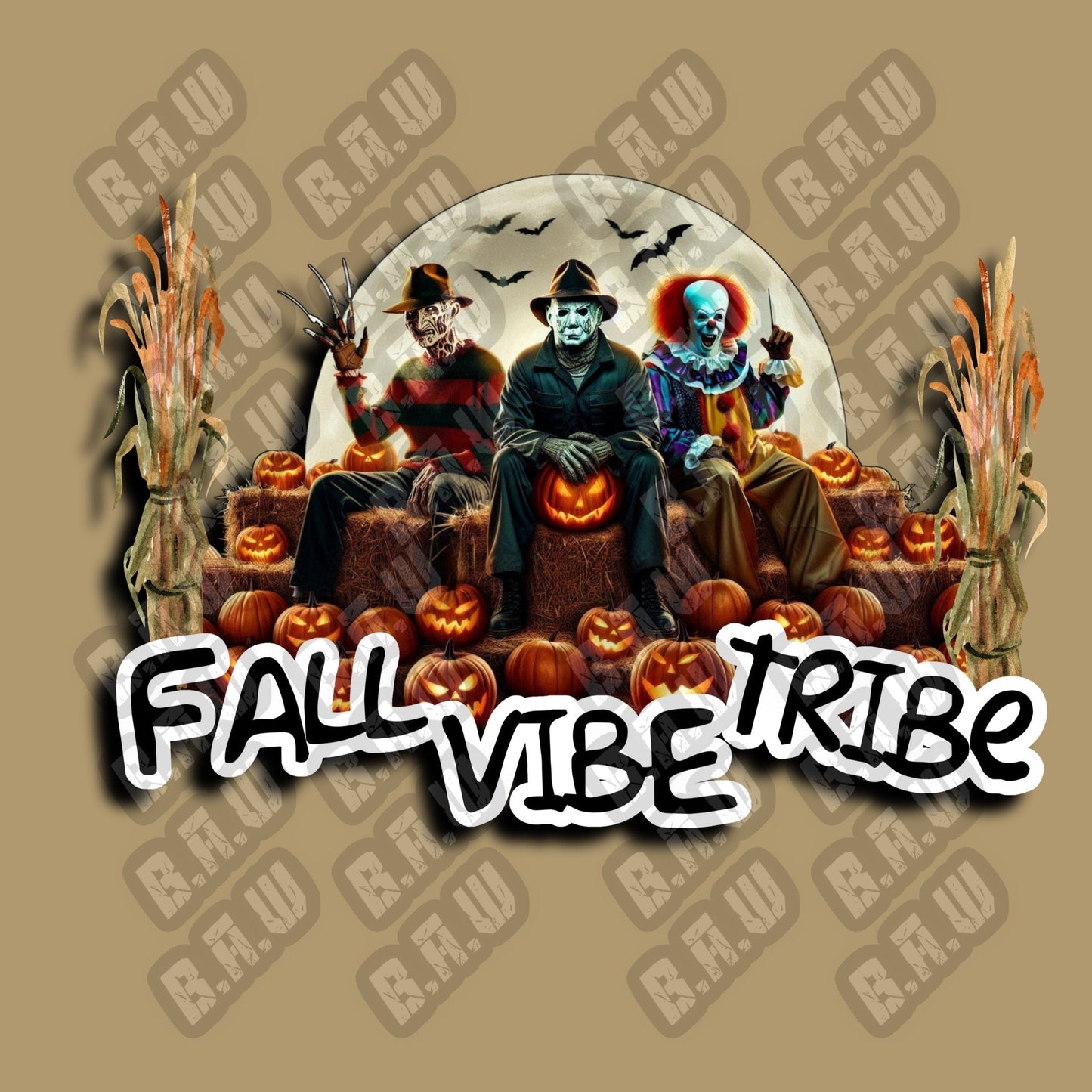 Fall Vibes Tribe - 2 (two) high quality PNG Funny Horror Fall Themed Images For T-shirts, Hoodies, Sweatshirts. Sublimation, DTF, Dtg Uvdtf