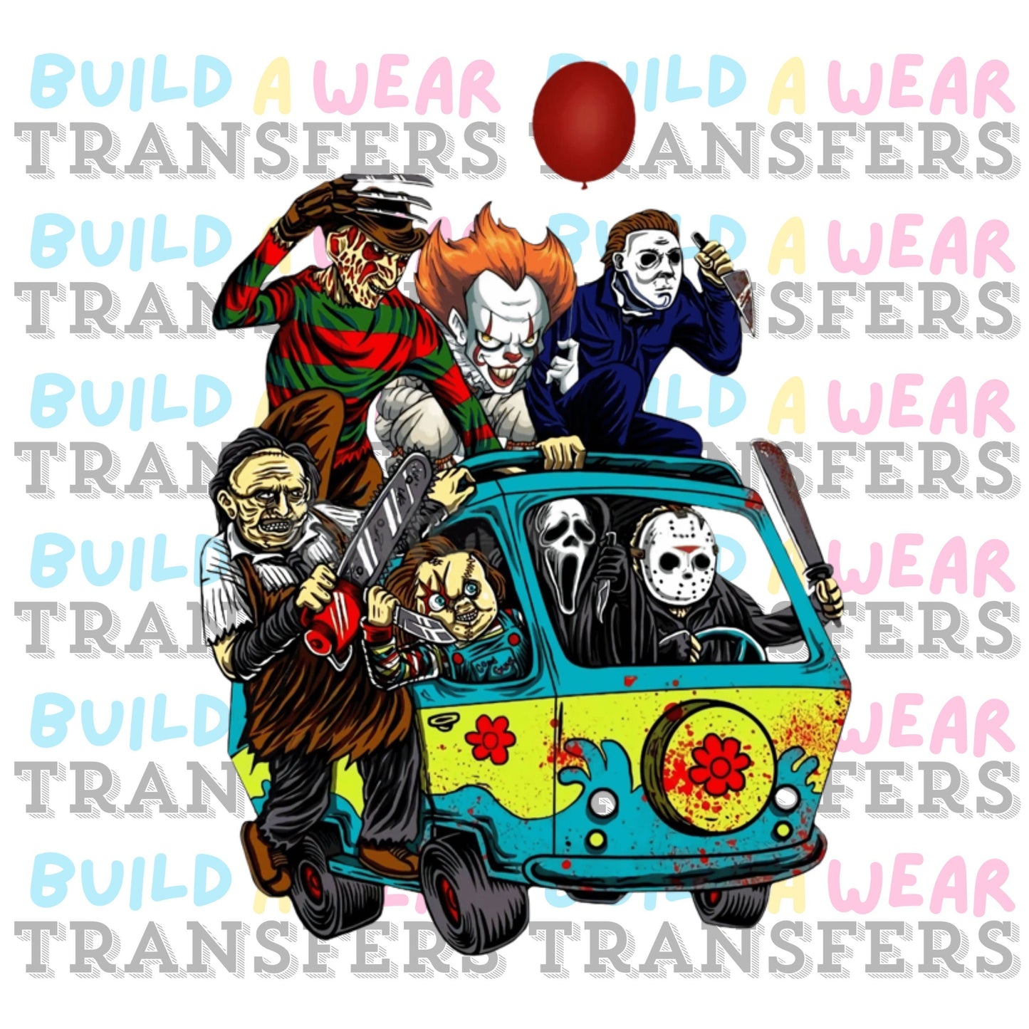 Ready To Press Horror Friends Ride Together DTF Transfers. Goes great on T-shirts, Hoodies, Sweatshirts, Totes & More!