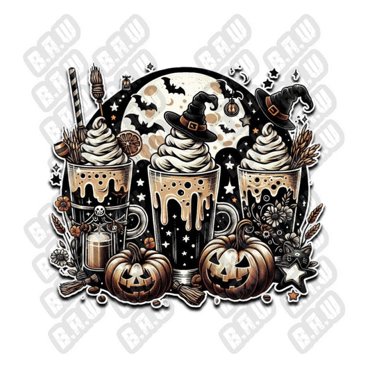 Pumpkins Ice Coffee - Fun Fall Halloween Themed - High Quality PNG For Sublimation, DTF, Dtg & Uvdtf Printing!