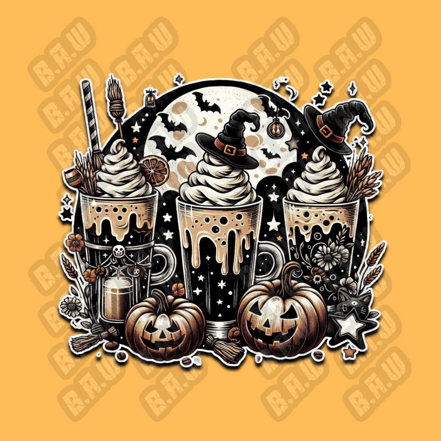 Pumpkins Ice Coffee - Fun Fall Halloween Themed - High Quality PNG For Sublimation, DTF, Dtg & Uvdtf Printing!