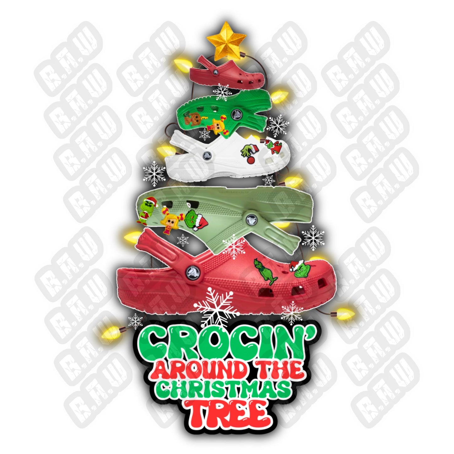 CROCIN Around The Christmas Tree - Fun humorous Croc Holiday Themed PNG For Sublimation, DTF, Dtg & Uvdtf Printing!