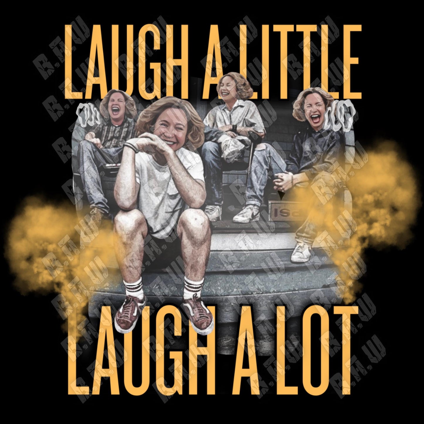 Laugh A Lot Kitty Forman Black & Yellow Up In Smoke High Quality PNG File For Printing DTF Transfers, Uvdtf, Sublimation, Dtg.