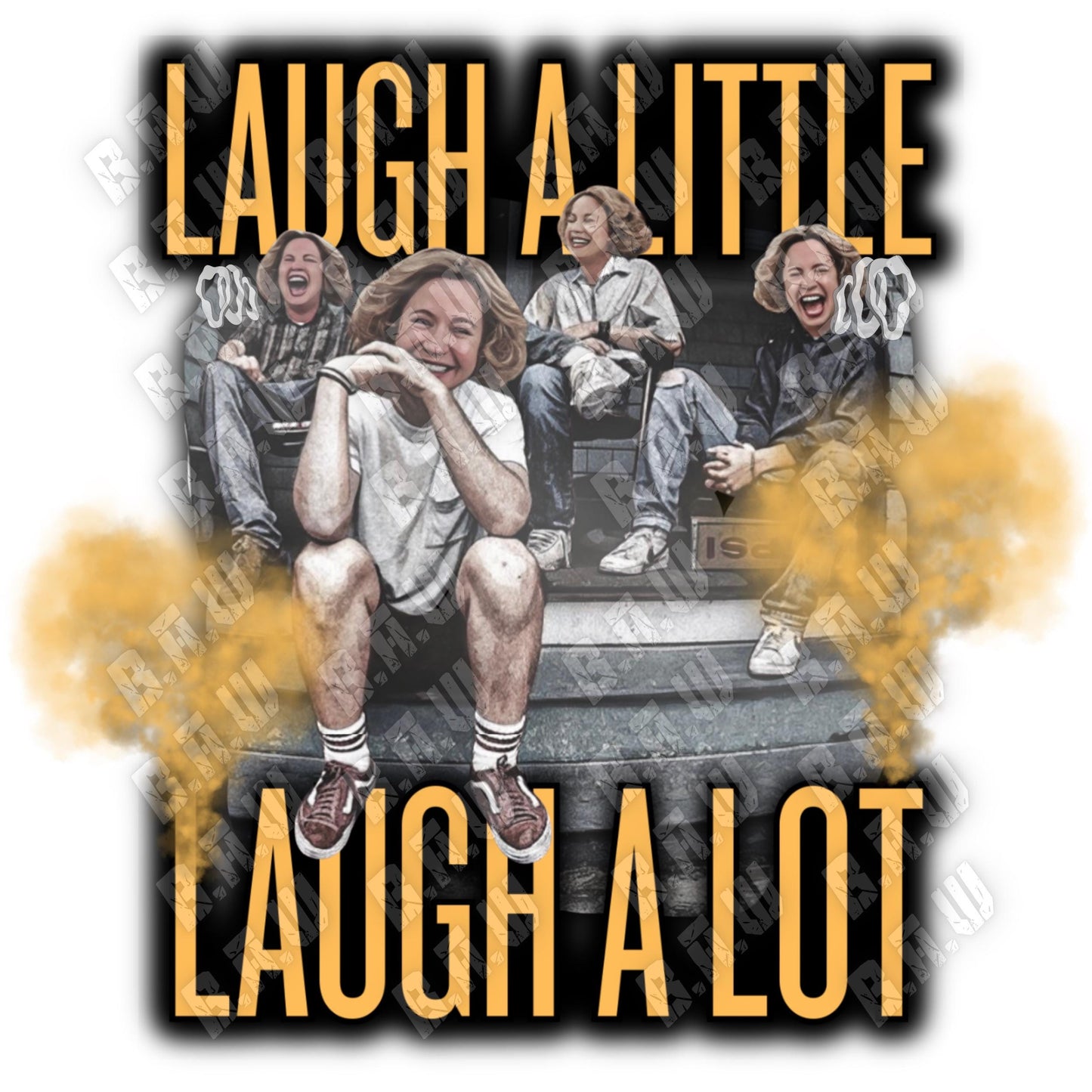 Laugh A Lot Kitty Forman Black & Yellow Up In Smoke High Quality PNG File For Printing DTF Transfers, Uvdtf, Sublimation, Dtg.