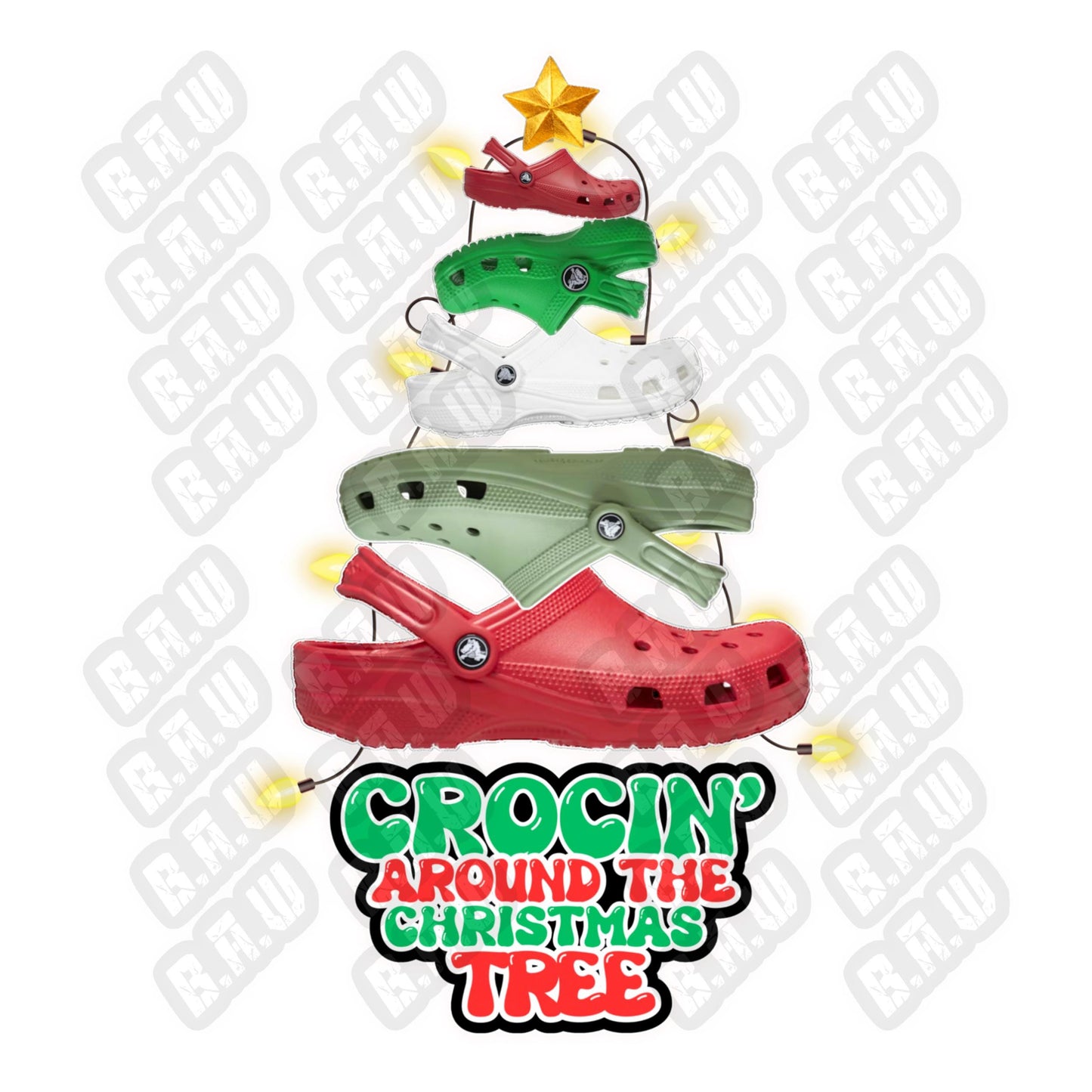 CROCIN Around The Christmas Tree - Fun humorous Croc Holiday Themed PNG For Sublimation, DTF, Dtg & Uvdtf Printing!