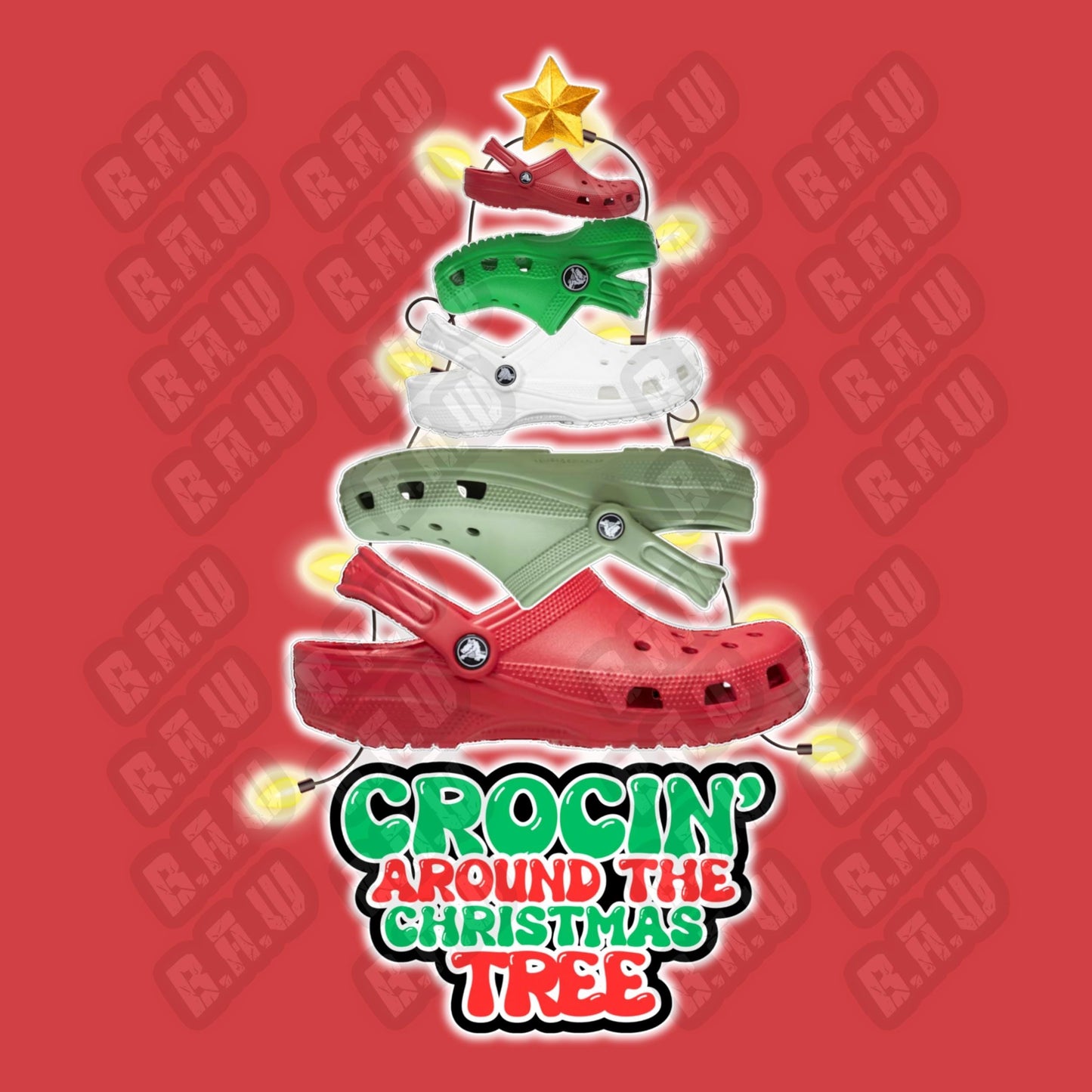 CROCIN Around The Christmas Tree - Fun humorous Croc Holiday Themed PNG For Sublimation, DTF, Dtg & Uvdtf Printing!