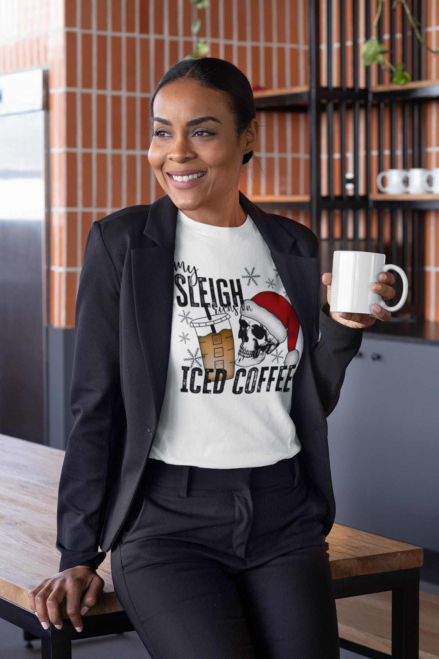 My Sleigh Runs On ICED Coffee - Ready To Press - DTF Heat Transfers. Great on T-shirts, Hoodies, Sweatshirts, Totes!