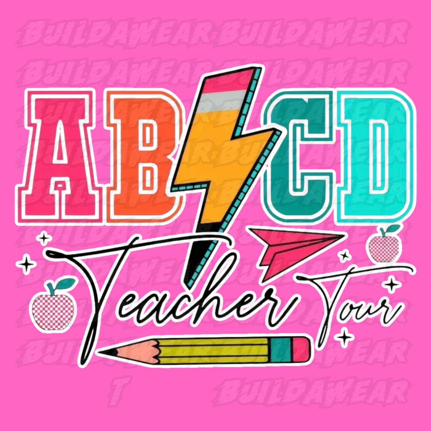 ABCD Teacher Tour Vibrant (2 Images 2 PNG Files) For Sublimation, DTF, Dtg & Uvdtf prints and more. Best for t-shirt, sweatshirts, hoodies!