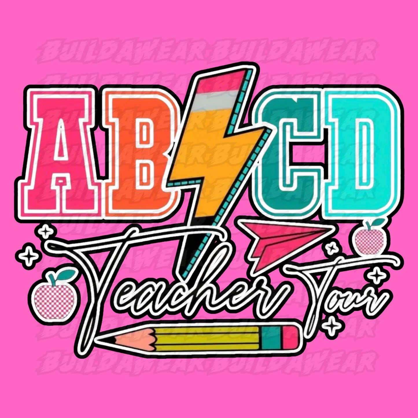 ABCD Teacher Tour Vibrant (2 Images 2 PNG Files) For Sublimation, DTF, Dtg & Uvdtf prints and more. Best for t-shirt, sweatshirts, hoodies!