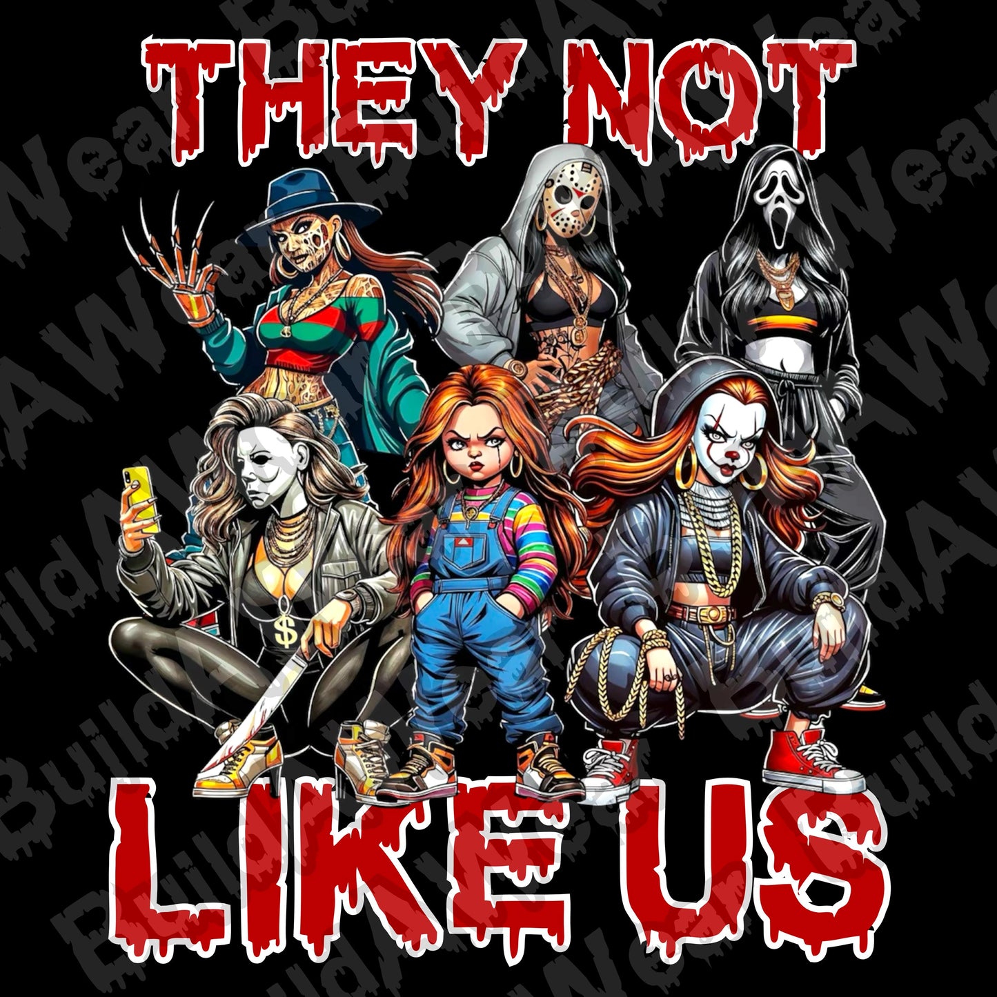 5 Images - Horror Girls They Not Like Us - Scary, Halloween PNG files For Sublimation, DTF, Dtg, Uvdtf. For t-shirt, sweatshirts, Hoodies