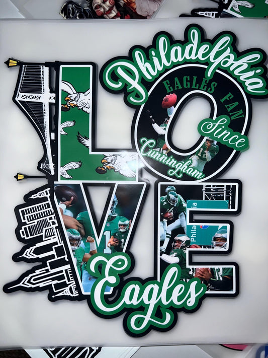 Custom Love Philadelphia Football Ready To Press - DTF TRANSFERS - Love Eagles Football Fans for T-shirts, Sweatshirts, Hoodies