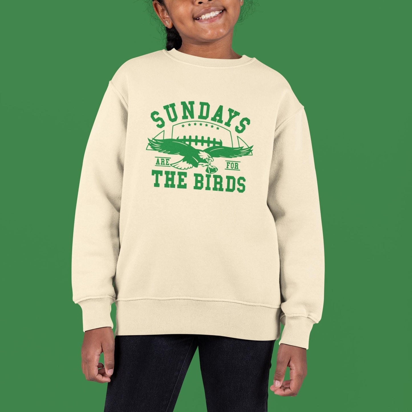 Sundays Are For The Birds - “Youth Size” Ready to Press Screen Print Transfers - Kids full chest sized Kelly green Eagles fan Logo