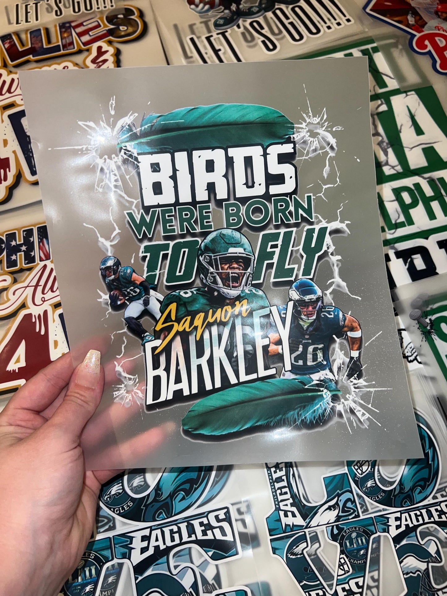 Birds Were Born To Fly ft Saquon - Eagles Football Fan - Ready To Press - DTF Heat Transfers. For T-shirts, Hoodies, Sweatshirts!